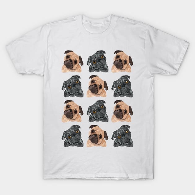 Pug Pattern T-Shirt by ArtLovePassion